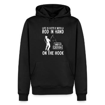 Pêche au poisson-chat Pêcheurs à la ligne - Sweat à capuche Premium bio Homme - noir - Devant - Nico (187cm)