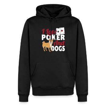 Carte de jeu Texas Hold’em J’aime le poker et les chiens - Sweat à capuche Premium bio Homme - noir - Devant - Nico (187cm)