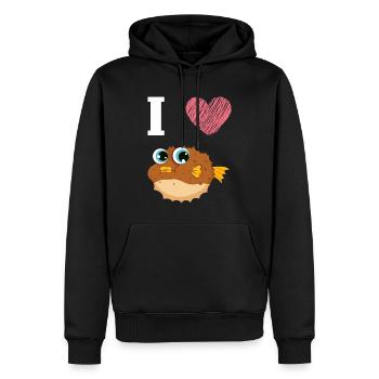 J’adore le poisson-globe - Sweat à capuche Premium bio Homme - noir - Devant - Nico (187cm)