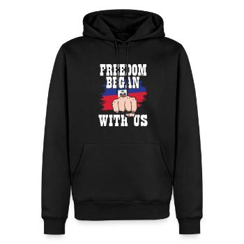 Mois du patrimoine haïtien Fierté haïtienne Début de la liberté - Sweat à capuche Premium bio Homme - noir - Devant - Nico (187cm)