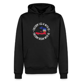 La liberté a commencé avec nous Mois du patrimoine haïtien - Sweat à capuche Premium bio Homme - noir - Devant - Nico (187cm)