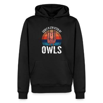 Easily Distracted By Owls Vintage Nocturnal Owlets - Männer Premium Bio Hoodie - Schwarz - Vorne - Nico (187cm)