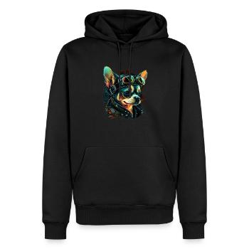 Chihuahua | Biker | Motorrad | Hund | Papa | Opa - Männer Premium Bio Hoodie - Schwarz - Vorne - Nico (187cm)