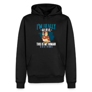 Ceci est mon costume humain Owl Lover nocturne - Sweat à capuche Premium bio Homme - noir - Devant - Nico (187cm)