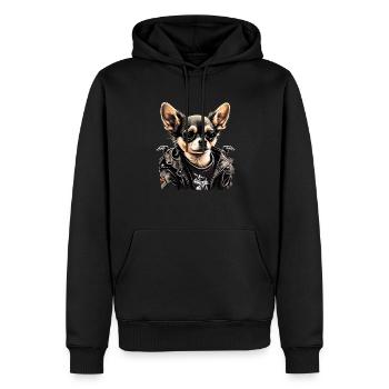 Chihuahua | Biker | Motorrad | Hund | Papa | Opa - Männer Premium Bio Hoodie - Schwarz - Vorne - Nico (187cm)