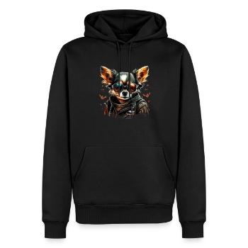 Chihuahua | Biker | Motorrad | Hund | Papa | Opa - Männer Premium Bio Hoodie - Schwarz - Vorne - Nico (187cm)