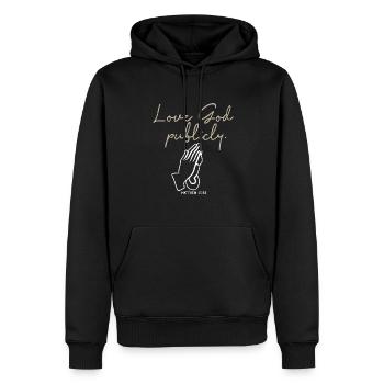 Aimer Dieu publiquement Verset biblique Foi en Jésus - Sweat à capuche Premium bio Homme - noir - Devant - Nico (187cm)
