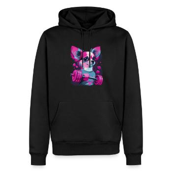 Pink Chihuahua | Fitness Rosa Fitnessstudio Sport - Männer Premium Bio Hoodie - Schwarz - Vorne - Nico (187cm)
