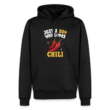 Hommes juste un garçon qui aime le piment rouge piment chaud - Sweat à capuche Premium bio Homme - noir - Devant - Nico (187cm)