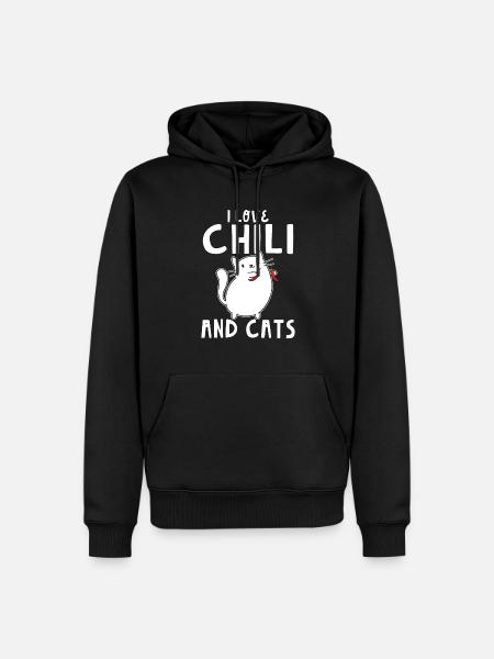 Cute I Love Chili And Cats Spicy Food Lover Pepper - Men’s Premium Organic Hoodie - black