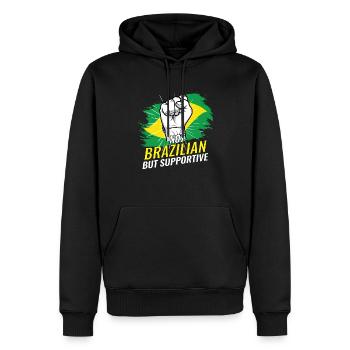Pas brésilien mais favorable au Brésil Pays du drapeau - Sweat à capuche Premium bio Homme - noir - Devant - Nico (187cm)