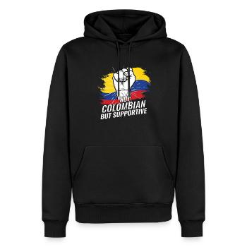 Pas colombien mais favorable au drapeau colombien - Sweat à capuche Premium bio Homme - noir - Devant - Nico (187cm)