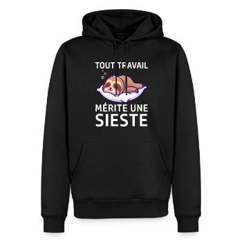 Tout travail mérite une sieste - drôle paresseux - Sweat à capuche Premium bio Homme - noir - Devant - Nico (187cm)