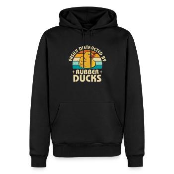 Retro Easily Distracted By Rubber Ducks Duckling V - Männer Premium Bio Hoodie - Schwarz - Vorne - Nico (187cm)
