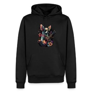 Chihuahua | Aloha Ukulélé Hawaï Guitare Chien - Sweat à capuche Premium bio Homme - noir - Devant - Nico (187cm)
