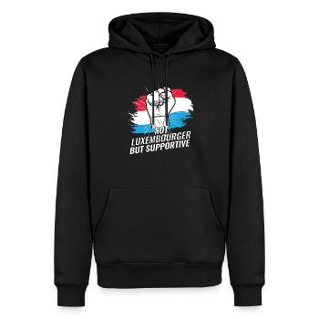 Pas luxembourgeois mais favorable au drapeau luxembourgeois - Sweat à capuche Premium bio Homme - noir - Devant - Nico (187cm)