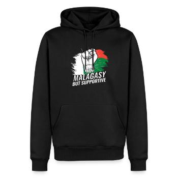 Pas malgache mais favorable au drapeau de Madagascar - Sweat à capuche Premium bio Homme - noir - Devant - Nico (187cm)
