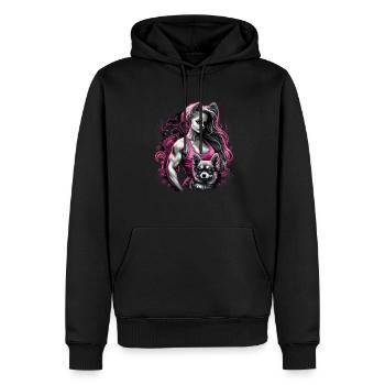 Pink Chihuahua | Fitness Rosa Fitnessstudio Sport - Männer Premium Bio Hoodie - Schwarz - Vorne - Nico (187cm)