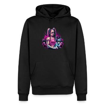 Pink Chihuahua | Fitness Rosa Fitnessstudio Sport - Männer Premium Bio Hoodie - Schwarz - Vorne - Nico (187cm)