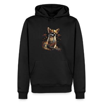 Chihuahua | Aloha Ukulélé Hawaï Guitare Chien - Sweat à capuche Premium bio Homme - noir - Devant - Nico (187cm)