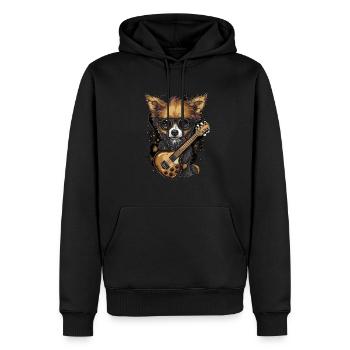 Chihuahua | Aloha Ukulélé Hawaï Guitare Chien - Sweat à capuche Premium bio Homme - noir - Devant - Nico (187cm)