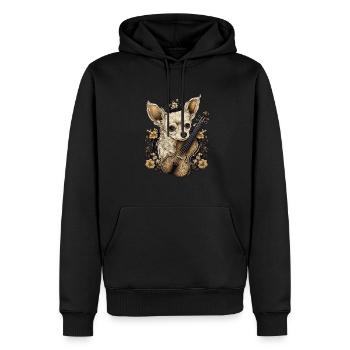 Chihuahua | Aloha Ukulélé Hawaï Guitare Chien - Sweat à capuche Premium bio Homme - noir - Devant - Nico (187cm)