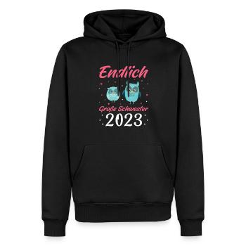 Große Schwester 2023 Geschenk - Männer Premium Bio Hoodie - Schwarz - Vorne - Nico (187cm)
