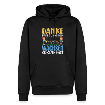 Danke dass du uns beim Wachsen geholfen hast! - Männer Premium Bio Hoodie - Schwarz - Vorne - Nico (187cm)