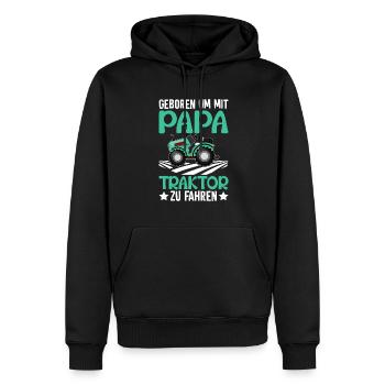 Geboren um mit Papa Traktor zu fahren - Männer Premium Bio Hoodie - Schwarz - Vorne - Nico (187cm)