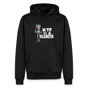 WTF Is A Kilometer Meme Skeleton USA Flag - Männer Premium Bio Hoodie - Schwarz - Vorne - Nico (187cm)