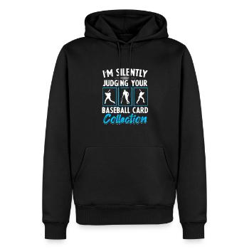 Trader jugeant silencieusement la collection de cartes de baseball C - Sweat à capuche Premium bio Homme - noir - Devant - Nico (187cm)