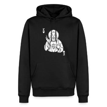 Citation religieuse Jésus-Christ est Roi de Cœur - Sweat à capuche Premium bio Homme - noir - Devant - Nico (187cm)