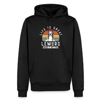 Lémurien à queue annelée - Sweat à capuche Premium bio Homme - noir - Devant - Nico (187cm)