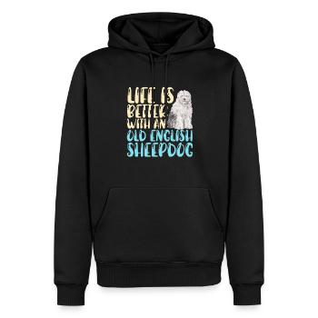 Vieux chien de berger anglais Sheepie Bobtail - Sweat à capuche Premium bio Homme - noir - Devant - Nico (187cm)