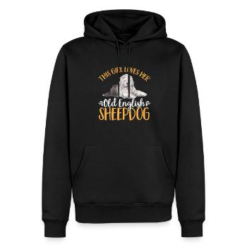 Vieux chien de berger anglais Sheepie Bobtail - Sweat à capuche Premium bio Homme - noir - Devant - Nico (187cm)