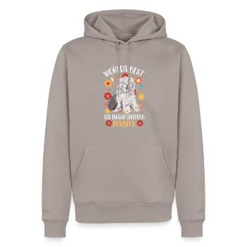 Vieux chien de berger anglais Sheepie Bobtail - Sweat à capuche Premium bio Homme - taupe - Devant - Nico (187cm)