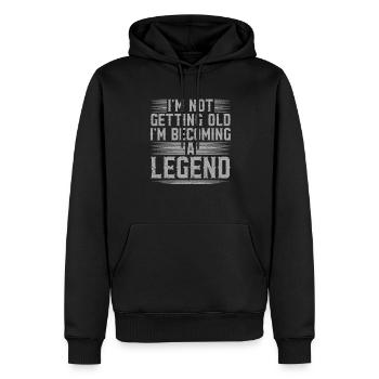 Je ne vieillis pas, je deviens une légende - Sweat à capuche Premium bio Homme - noir - Devant - Nico (187cm)