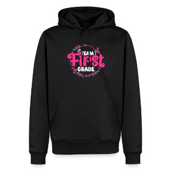 Équipe Inscription en première année Premier jour d’école - Sweat à capuche Premium bio Homme - noir - Devant - Nico (187cm)