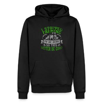 J’ai arrêté l’agriculture pour être ici - Sweat à capuche Premium bio Homme - noir - Devant - Nico (187cm)