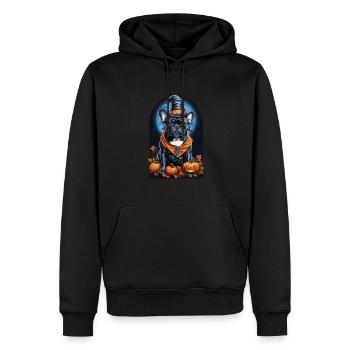 Bouledogue français avec chapeau de sorcière Halloween - Sweat à capuche Premium bio Homme - noir - Devant - Nico (187cm)