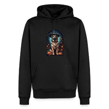 Berger allemand avec chapeau de sorcière Halloween - Sweat à capuche Premium bio Homme - noir - Devant - Nico (187cm)