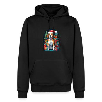Drôle de beagle avec chapeau de Père Noël - Sweat à capuche Premium bio Homme - noir - Devant - Nico (187cm)