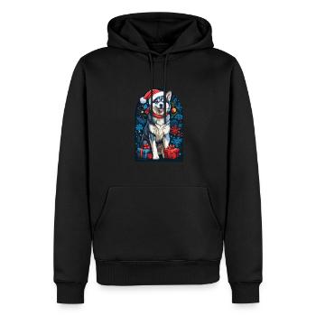 Lustiger Siberian Husky Mit Weihnachtsmannmütze - Männer Premium Bio Hoodie - Schwarz - Vorne - Nico (187cm)
