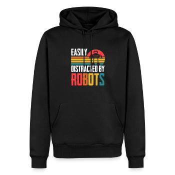 Retro Funny Easily Distracted By Robots Vintage Ro - Men’s Premium Organic Hoodie - black - Front - Nico (187cm)