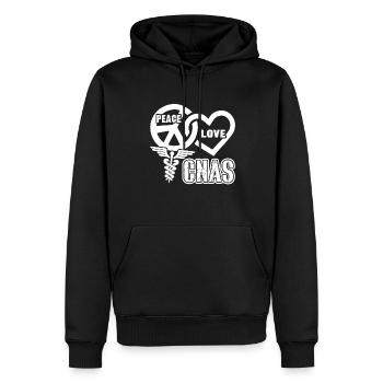CNA Peace Love CNA - Men’s Premium Organic Hoodie - black - Front - Nico (187cm)