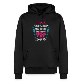 Spécialiste du codage de codeur médical - Sweat à capuche Premium bio Homme - noir - Devant - Nico (187cm)