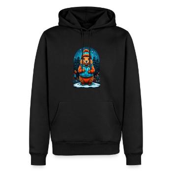 Marmotte avec chapeau d’hiver Marmotte heureuse - Sweat à capuche Premium bio Homme - noir - Devant - Nico (187cm)
