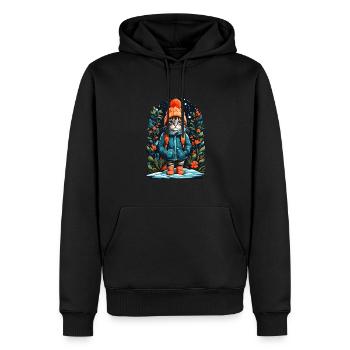 Kurzhaarkatze Mit Wintermütze Glückliche - Männer Premium Bio Hoodie - Schwarz - Vorne - Nico (187cm)
