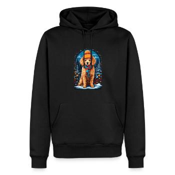 Caniche avec chapeau d’hiver Caniche heureux - Sweat à capuche Premium bio Homme - noir - Devant - Nico (187cm)