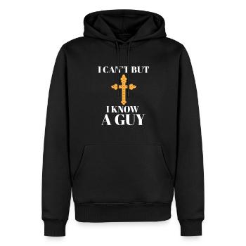 Jésus chrétien Mème Je ne peux pas mais je connais un gars - Sweat à capuche Premium bio Homme - noir - Devant - Nico (187cm)